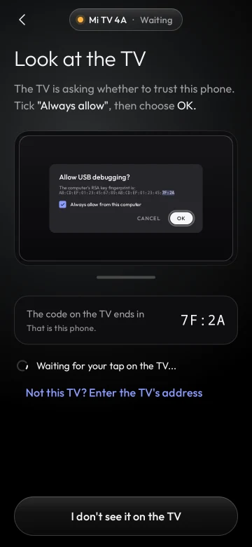 Upstream screenshot: approve the phone connection on your television